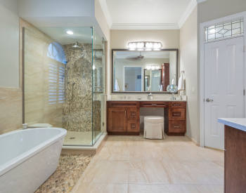 Bathroom renovation project with new fixtures and tiles