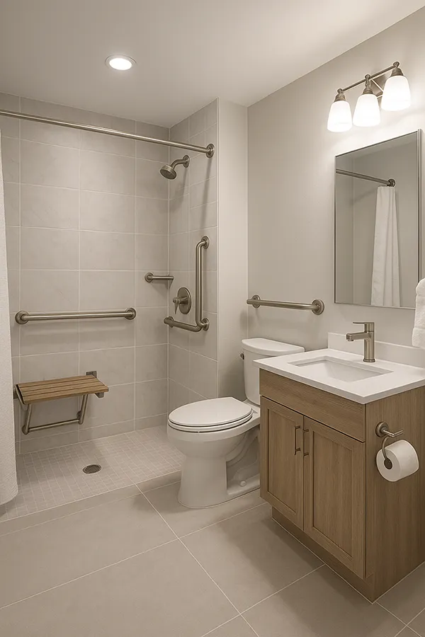 Accessible curbless shower bathroom remodel